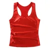 Mannen Tank Tops Glanzend Metallic Vest Top Mouwloze Racer Back Slim Fit Hemdje Diepe U-hals Rave Party Clubwear