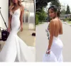 Sexy Backless Beach Wedding Dresses Mermaid Bridal Gown Lace Spaghetti Straps Sweep Train Custom Made Plus Size vestido de novia