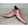 Männers handgefertigte goldene Eisenzehen rosa Lederkleid Slip auf Party Hochzeitsschuhen für Big Dre Schuh