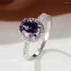 Fedi nuziali taglio ovale pietra viola verde blu per le donne colore argento fasce di zirconi vintage anello di fidanzamento gioielli per la festa della mamma CZ