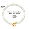 Charm-Armbänder MinaMaMa Edelstahl-Armband mit simulierter Perle für Frauen und Mädchen, OT-Schnalle, Knebelkette, trendiger Schmuck
