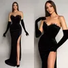 Gorgeous Black Evening Dresses Sweetheart Velvet Formal Party Prom Dress Pleats Slit Dresses for special occasion