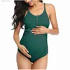 Trajes de baño de maternidad Embarazada Traje de baño Mujer Sexy Maternidad Sólido Sin respaldo Bikinis Falbala Ruffle Ropa de playa Nuevas mujeres de verano Traje de baño de una pieza T230607