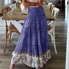 Kjolar boho casual tryck maxi kjol kvinnor sommar mode sexig hög midja kvinnor rosa strand blommor aline lång 230607