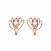 Brincos AsinLove Rose Gold Flower Synthesis Moonstone para mulheres Prata Esterlina 925 Real Jóias de Qualidade de Luxo