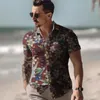 Camisas casuais masculinas Camisa lisa estampada com decote em O Roupas masculinas Estilo havaiano Blusa de praia masculina de manga curta de tamanho grande