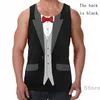 Herrspårar sommar roliga tryck män tank tops kvinnor svart tuxedo röd bowtie och väst strand shorts set fitness