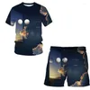 Fatos de treino masculinos 2023 Casual Starry Night Series T-shirt Tops Shorts Outfits Conjuntos Roupas Meninas Meninos Verão Estampado Terno 3D 2 peças Manga Curta