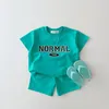 衣類セット幼児の赤ちゃんの夏の服セット少年韓国刺繍文字綿の短袖TシャツのカジュアルショーツKhaki 230606