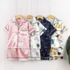 Piżama dziecięcy zestaw piżamowy garnitur dla dzieci ubrania dla dzieci chłopcy dziewczęta Ice jedwabne satynowe topy