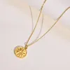 Pendant Necklaces Sunburst Coin Pendent Stainless Steel Chain Link Adjustable Gold Plated