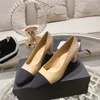 Latest designer dress shoes Spring and Autumn 100% cowhide Ballet Flats Top quality Dance shoes fashion women wedding pointed shoe Classic button womens chunky heels