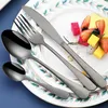 Dinnerware Sets 28 Piece Black 1010 Stainless Steel Round Spoon Titanium Plated Tableware Salad Butter Knife Public Set