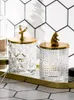 Organisation Nordic Desktop Decoration Glass Jewely Box Cotton Swab Holder Cosmetic Organizer Storage Canister Jar with Gold Lock