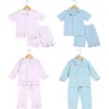 Pigiama Cotton Stripe Seersucker Pigiama estivo Set Boutique Home Sleepwear per bambini Ragazzo e ragazza12m-12years Button Up Pjs 230606