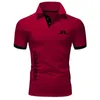 Högkvalitativ J Lindeberg Golf Polo Classic Brand Men Shirt Casual Solid Short Sleeve Cotton Polos 220706