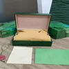 Rolex Luxury High Quality Green Watch Box Cases Pappersväskor Certifikat Originallådor för träkvinna Herrklockor Presentväskor ACCE3224