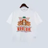 2023 Summer masculino camisetas femininas rhude designer camisetas para top letra letra bordado de pórodes t roupas de manga curta camiseta grande tamanho s-xl