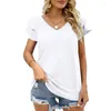 Women's T Shirts 2023 Summer Women's T-shirt Solid Color V-Neck Double Layer Kort ruffle ärmar Lossa Tees Ladies Casual Top Female