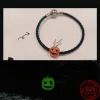 925er Sterlingsilber für Pandora-Charms, authentische Perle, im Dunkeln leuchtende, gruselige Kürbis-Halskette, Halloween