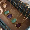 Pendentif Colliers 2023 En Acier Inoxydable Goutte D'eau Pierre Naturelle Pour Les Femmes En Métal Violet Vert Charme Collier Collier Bijoux Cadeau