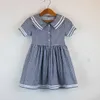 Платья девочки для девочек летняя детская детская одежда темно -синий воротнич