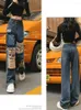 Jeans pour femmes femmes droites Denim pantalon femmes poches déchiré long Streetwear décontracté Baggy pantalon dames trou Patch Cargo G105