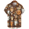 Męskie koszulki męskie męskie letnie męskie guziki klapa górna kawa drukowana vintage odzież hawajska man krótkie rękaw
