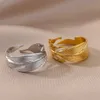 Européen et américain nouvelle bague en acier inoxydable hommes et femmes bague géométrique feuille 18k plaqué or bague ouverte bijoux en gros