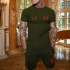 Survêtement d'été pour hommes, T-shirt à manches courtes + Short, ensemble 2 pièces, costume de sport pour hommes, lettre imprimée, couleur unie, gymnases, vêtements de sport Fiess