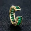 Trouwringen Unisex Kleine Rechthoek Groene Steen Voor Vrouwen Mannen Antiek Goud Kleur Vierkante Zirkoon Bands Opening Engagement Sieraden