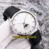 New Master Ultra Thin 1368420 Moon Phase Quadrante bianco Orologio da uomo automatico Cinturino in pelle con cassa in argento Orologi da polso da uomo economici3392