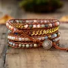 Chaîne Premium Designer Bracelet En Cuir Rhodonite Mix Chaîne 5 Brins Tissé Wrap Bracelets Bohème Charme Bracelets Dropship 230606