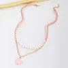 Pendant Necklaces Bohemian Pink Flowers Necklace Pearl Soft Clay Beads Chain Clavicle Women Double Layer Choker For Girls Jewelry