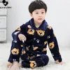 Pajamas Kids Flannel Pajama Sets Boys Girls Autumn Winter Thicken Warm Home Wear Cartoon Lapel Long Sleeve Sleeping Clothing Sets 230606