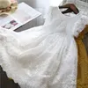 여자의 드레스 여자를위한 흰 여름 드레스 여자 짧은 소매 아이 생일 공주 의상 웨딩 꽃 3-8 r230607