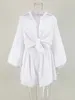 Kvinnors tvådelade byxor Kvinnor Spring Summer Bohemian Shorts Set Solid White Loose Fit Outfits Blus Suit 2 Two Piece Set for Women 230606