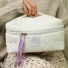 Borse per cosmetici Borsa per trucco trapuntata per donna Custodia da toilette portatile Custodia per bellezza femminile Custodia morbida floreale in cotone