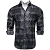 Svart silver Paisley Luxury Silk Shirts For Men Long Sleeve Polysters Social Dress Shirt Tuxedo Wedding Party Men