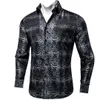 Svart silver Paisley Luxury Silk Shirts For Men Long Sleeve Polysters Social Dress Shirt Tuxedo Wedding Party Men