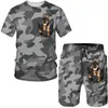 Mannen Trainingspakken Grappige Camouflage 3D Animal Print Tees/Shorts/Sets Duitse Herder Binnenzak T-Shirt Outfits Streetwear ventileren Doek