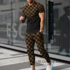 Fatos de treino masculinos Calças de verão Conjunto de agasalho Sportwear 3D Print Stripe T-shirt de manga curta Calças compridas 2 peças Roupas masculinas 230607