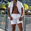 Men's Suits Summer Casual Short Sleeve Pocket Office Outfit Jacket Fashion Men's Two Piece Suit Button-up Lapel Shirt Set