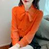 レディースブラウスレディース蝶ネクタイトップ女性韓国スタイルのデザイン服フレアスリーブエレガントなオフィスレディーかわいいリボン甘い甘いシャツ