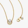 Золотые хрустальные бриллианты свадебные ожерелья для Pandora Sparkling круглые гало -подвесные колье дизайнерские ювелирные изделия для женщин Золотое колье с оригинальной коробкой с оригинальной коробкой