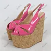 Sukeia Handmade Women Platform Sandals Ultra High Wedges Heels Open Toe Gorgeous Fuchsia Red Pink Party Shoes US Size 5-15