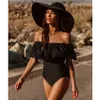 Swim Wear 2023 Sexy Off the Shoulder Solid Swimwear Women Swimsuit Female Bathing Suit Ruffle Monokini XL 230605