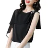 Dames Blouses Elegante Mode Casual Effen Zwart Chiffon Shirt Zomer 2023 Mouwloos O-hals Losse Truien Blouse Dameskleding