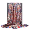 Sarongs Silk Scarf Women Luxury Brand Square 9090cm Hoofd Sjaal Foulard Bandanna Shawl Satin Hijab Headhair scarves 230605