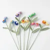 装飾的な花3pcsかぎ針編みの両頭パフフラワー人工枝ポット材料鉄バスケット装飾誕生日ギフトカラフル